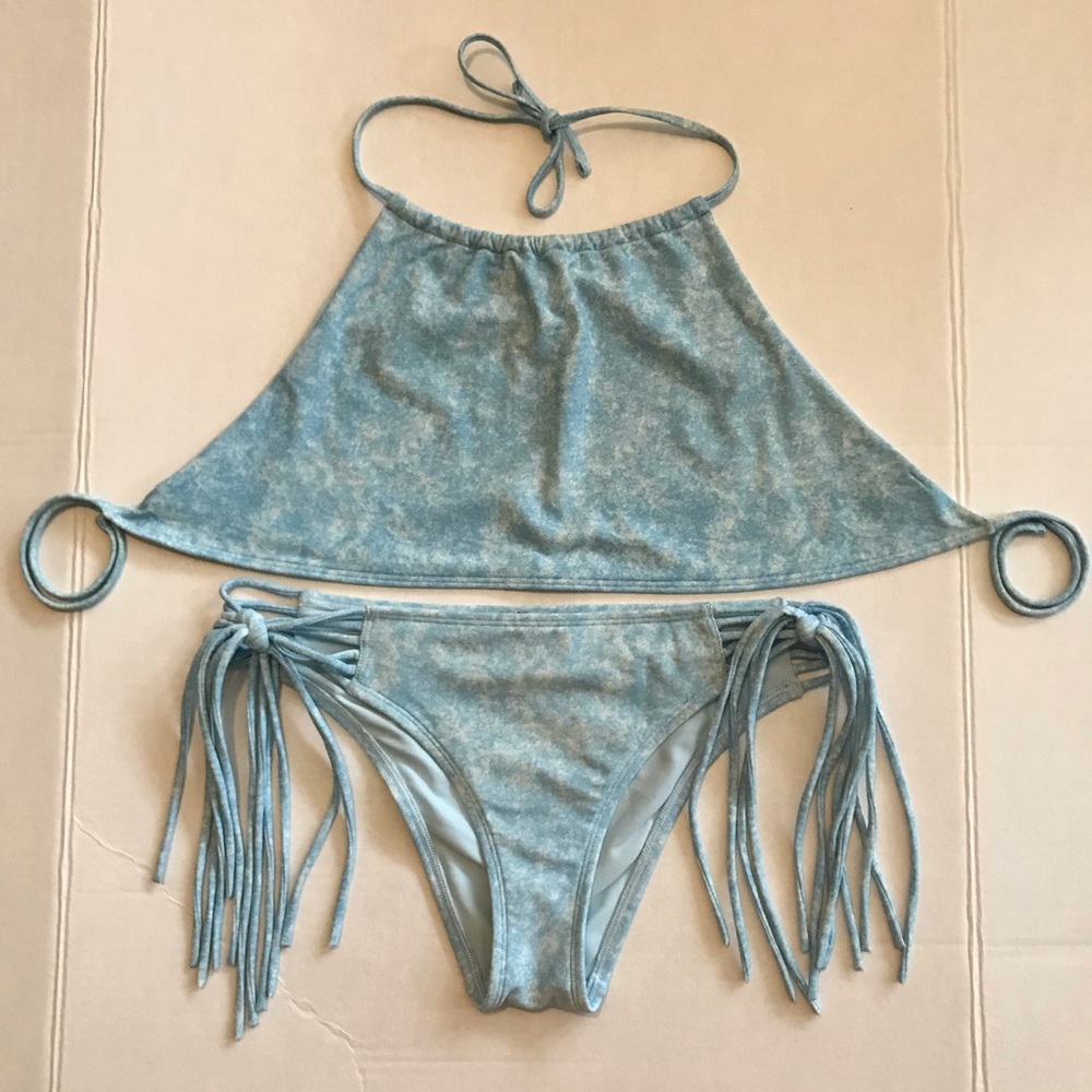 Aerie Blue and White Tie Dye Bikini